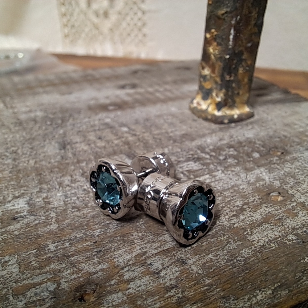 Coach Silver Tone Open Circle Stone Stud Earrings - Picture 3 of 4